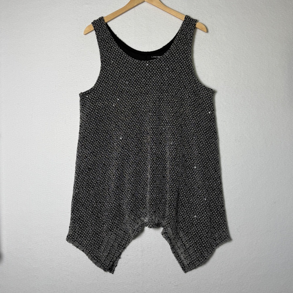 Lane Bryant Womens 14/16 Sequin‎ Knit Tank Top Asymmetrical Hem Plus Size